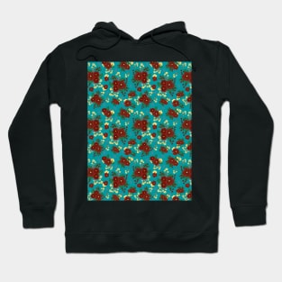 Vintage Flower Pattern With Teal Blue Hoodie